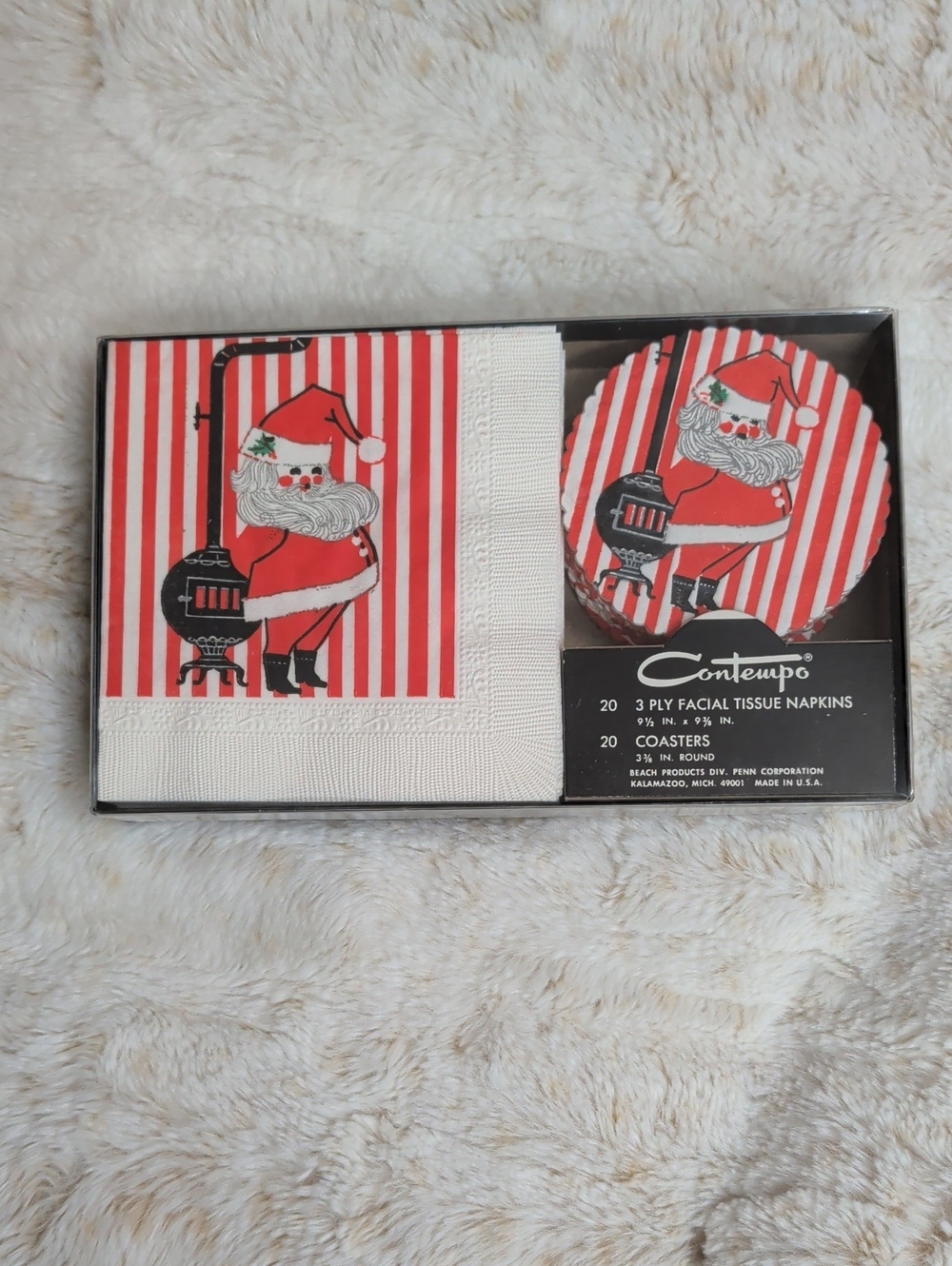 Rare Vintage Red Santa Napkin and Coaster Set